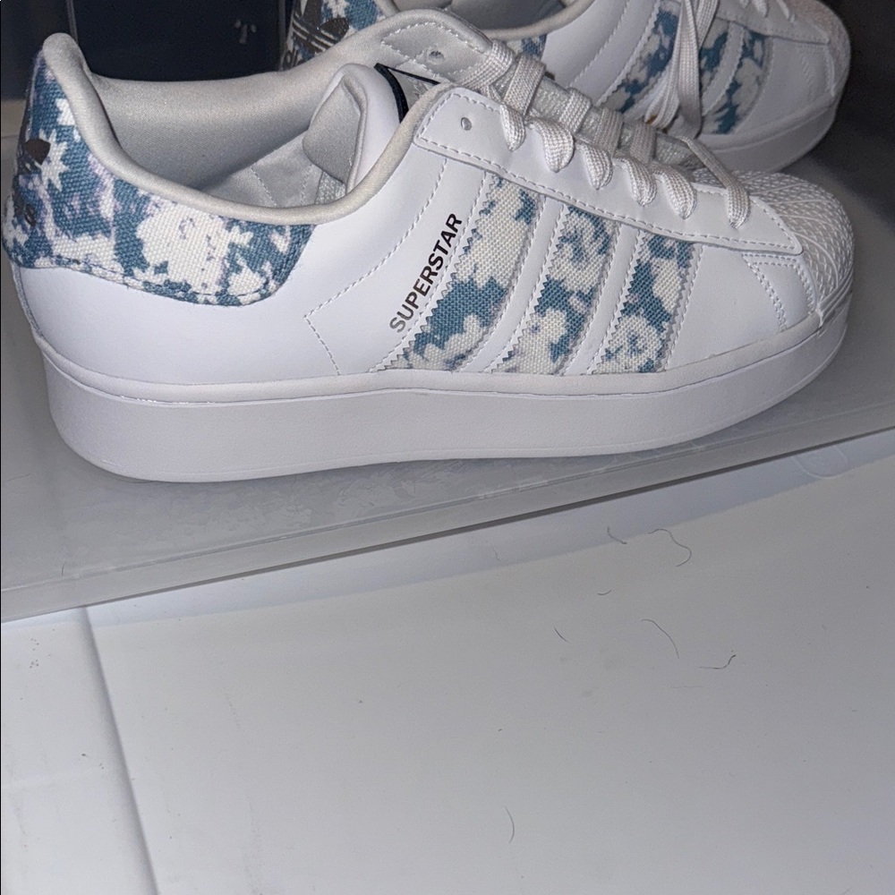 Adidas Superstar Bold White and Blue Olstform Sneakers